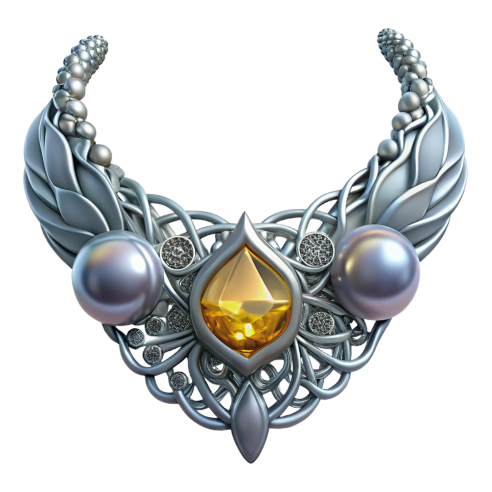 beautiful classic Silver Filigree Necklace Front View Transparent Element authentic png