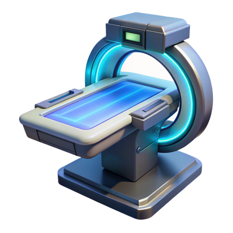 stunning remarkable Futuristic medical scanner with glowing display and sensor array. NO BACKGROUND with Transparent Background. png
