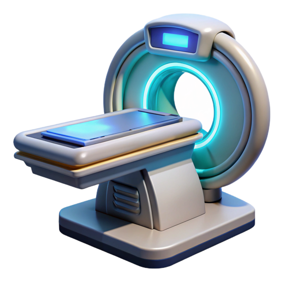immaculate traditional Futuristic medical scanner with glowing display and sensor array. NO BACKGROUND with Transparent Background. top-tier png