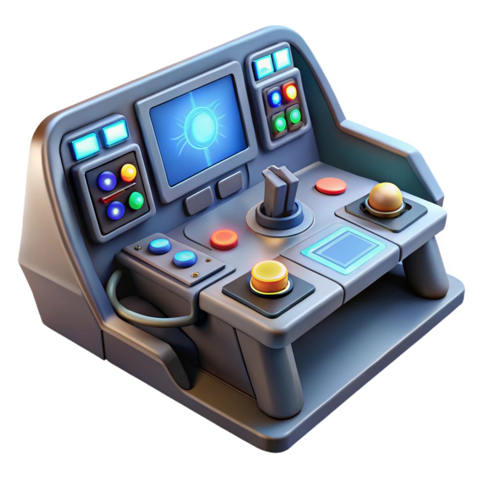 ethereal sumptuous Spaceship cockpit control panel with illuminated buttons and displays. NO BACKGROUND with Transparent Background. premium png