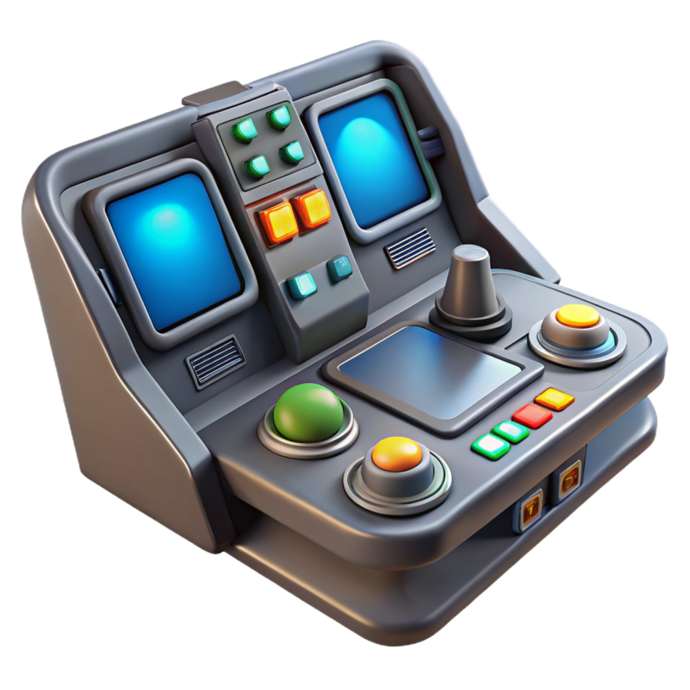 magnificent sought-after Spaceship cockpit control panel with illuminated buttons and displays. NO BACKGROUND with Transparent Background. png
