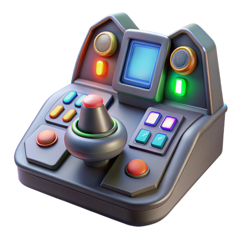 spectacular coastal Spaceship cockpit control panel with illuminated buttons and displays. NO BACKGROUND with Transparent Background. gallery standard png