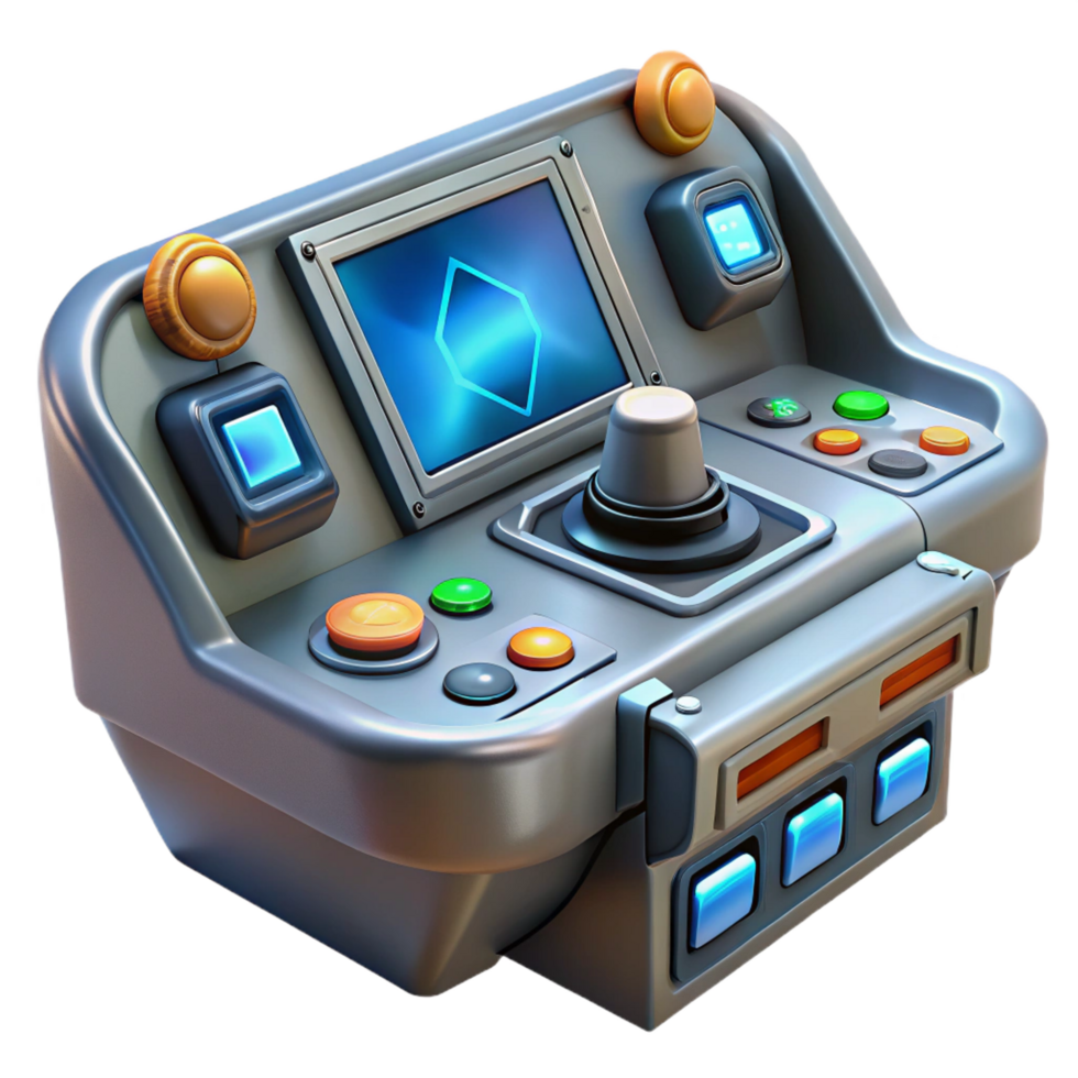 striking notable Spaceship cockpit control panel with illuminated buttons and displays. NO BACKGROUND with Transparent Background. png