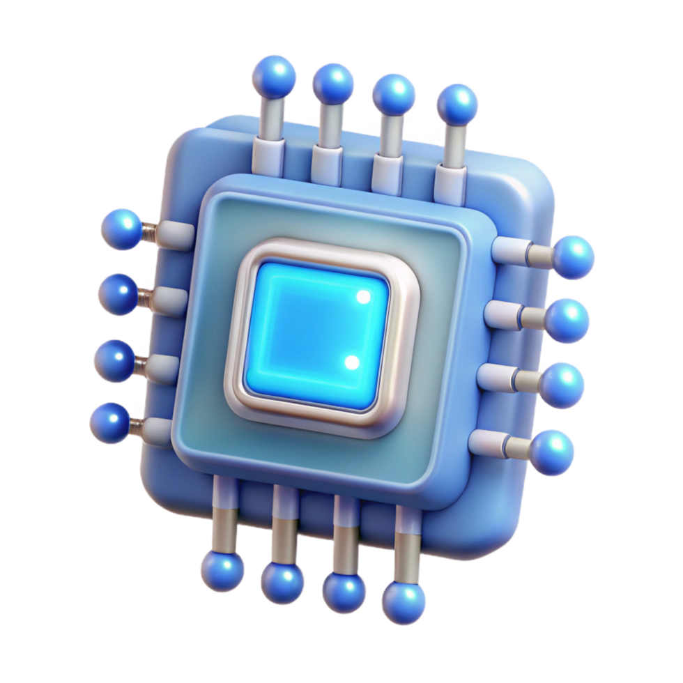 captivating distinguished Artificial intelligence chip with intricate circuitry and glowing diodes. NO BACKGROUND with Transparent Background. png