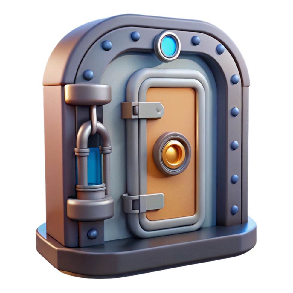 dazzling mysterious coastal Spaceship door with locking mechanism and security panel. NO BACKGROUND with Transparent Background. ultra HD png