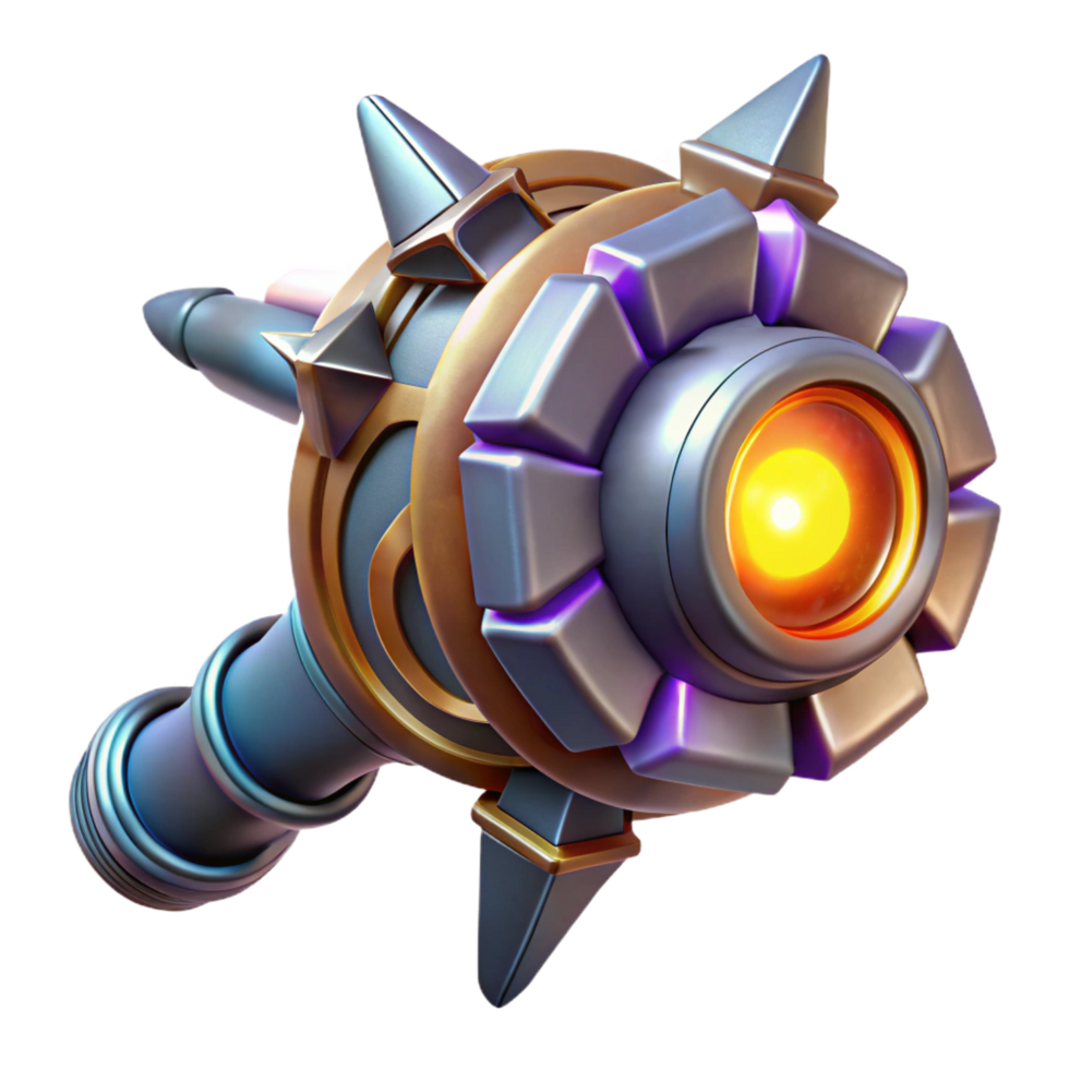 coveted avant-garde Alien weapon with glowing energy core and intricate design. NO BACKGROUND with Transparent Background. museum quality png