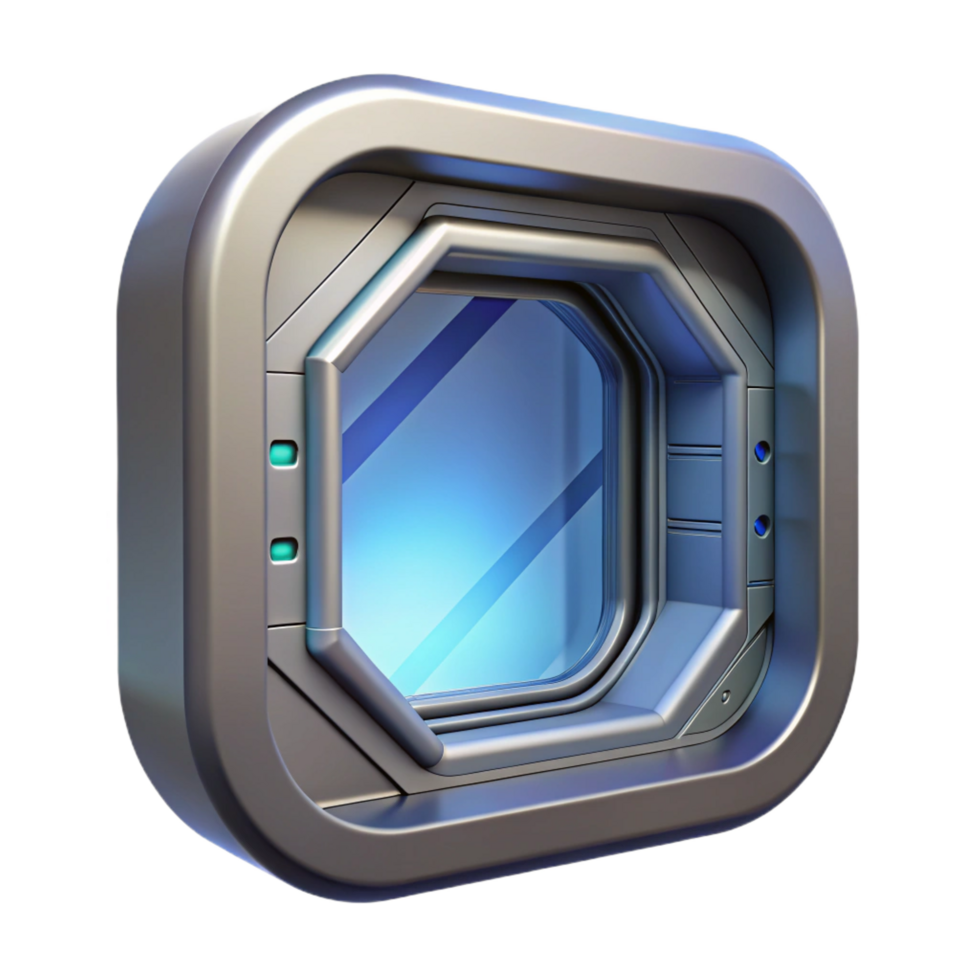 coveted renaissance Spaceship window with futuristic design and reinforced frame. NO BACKGROUND with Transparent Background. precision png