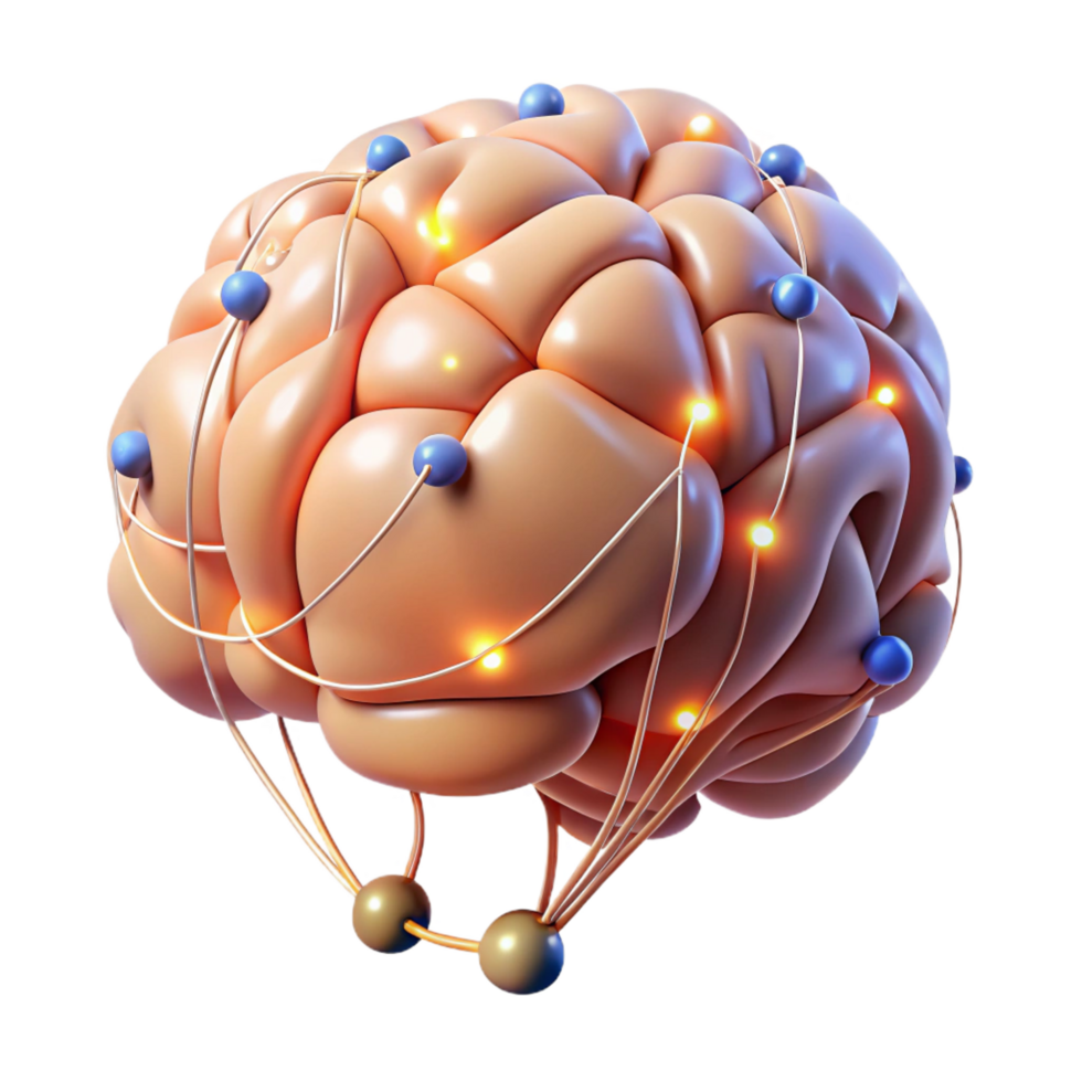 dramatic dramatic creative Artificial brain with glowing neural pathways and intricate connections. NO BACKGROUND with Transparent Background. gallery standard png