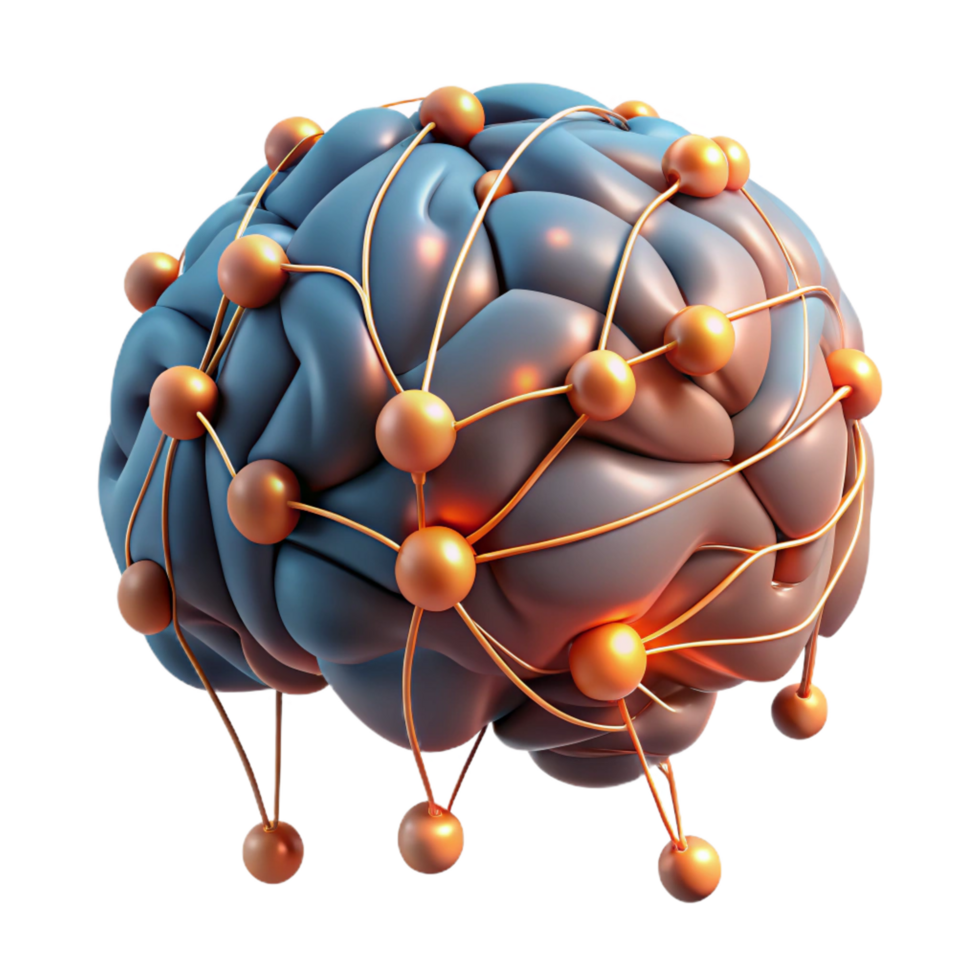 captivating energetic surreal Artificial brain with glowing neural pathways and intricate connections. NO BACKGROUND with Transparent Background. masterfully captured png