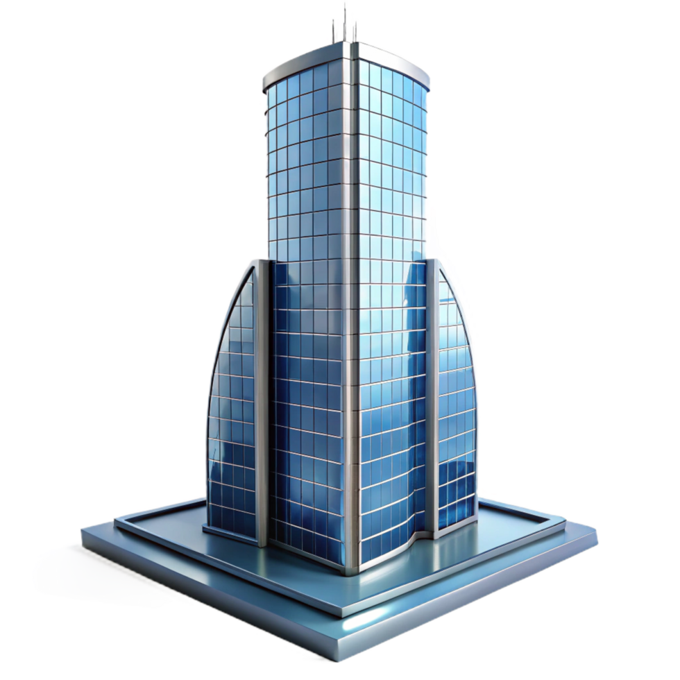 bold splendid Modern skyscraper, glass and steel, NO BACKGROUND with Transparent Background. genuine png