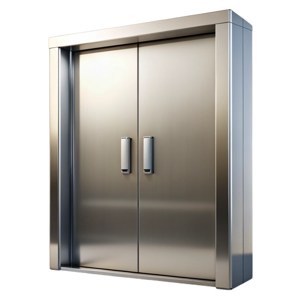 calm glorious Elevator doors, stainless steel, closed, NO BACKGROUND with Transparent Background. artisan png