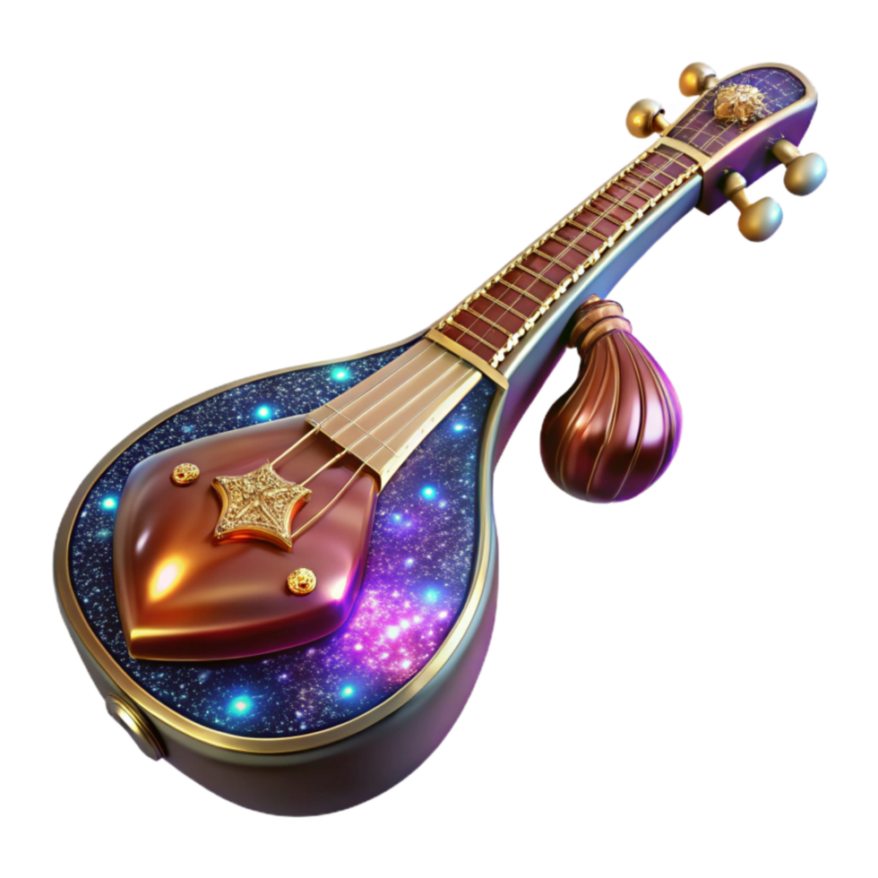 vibrant creative Sitar Isolated with Intricate Detail Transparent Background exclusive png