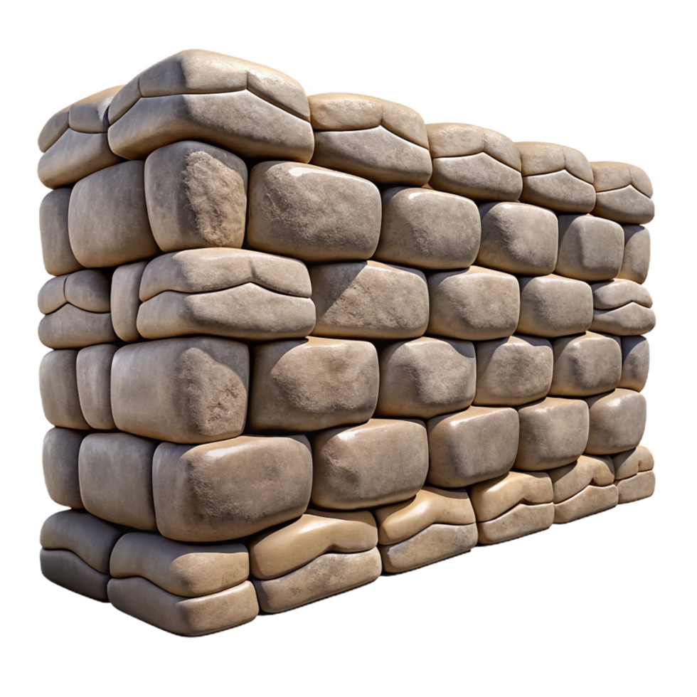 celebrated geometric Stone wall, dry stacked, textured, NO BACKGROUND with Transparent Background. original png