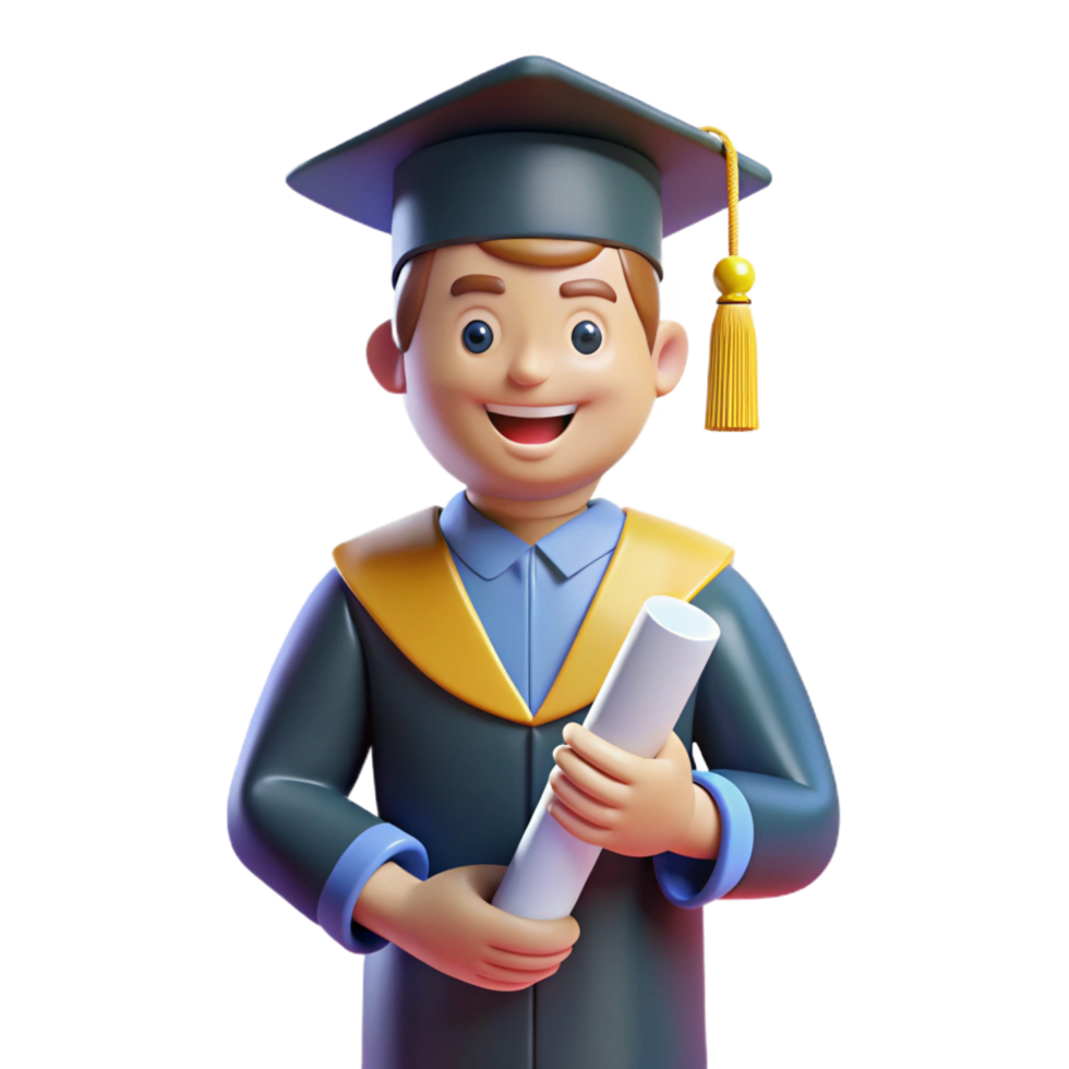 celebrated elegant Graduate student, cap and gown, holding diploma, NO BACKGROUND with Transparent Background. perfect clarity png