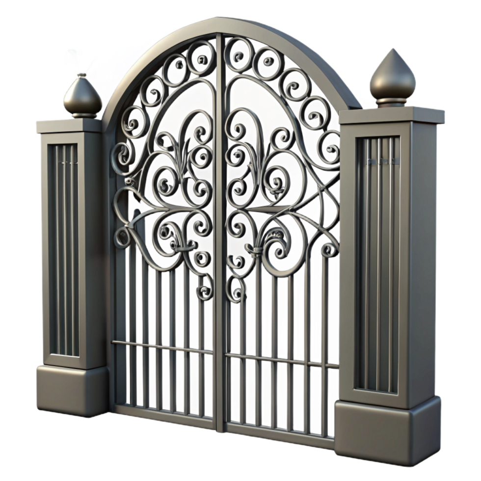 captivating whimsical impressionist Gate, wrought iron, decorative, NO BACKGROUND with Transparent Background. detailed png