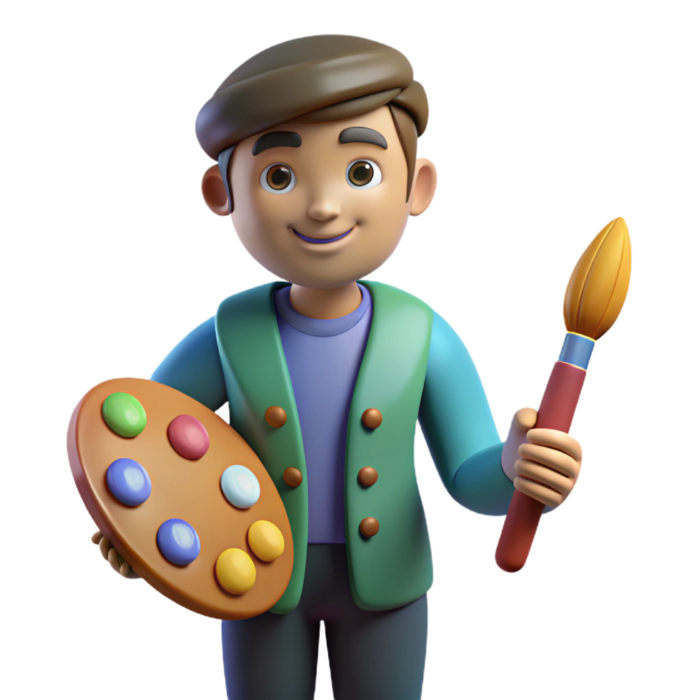 dazzling rare Artist, holding paintbrush and palette, NO BACKGROUND with Transparent Background. png