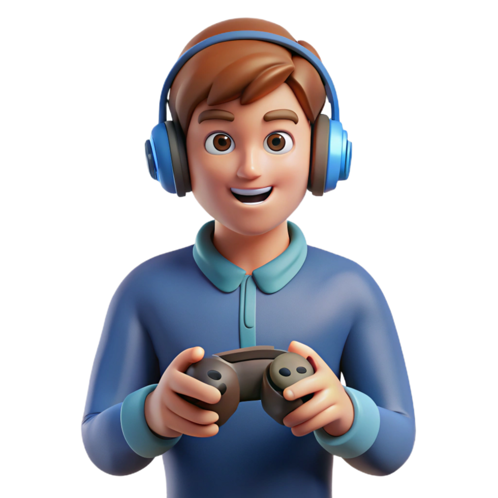 coveted tropical Gamer, headphones, holding game controller, NO BACKGROUND with Transparent Background. high resolution png