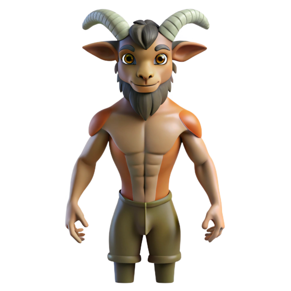 distinguished retro Satyr, mythical creature, half-man half-goat, NO BACKGROUND with Transparent Background. professional png