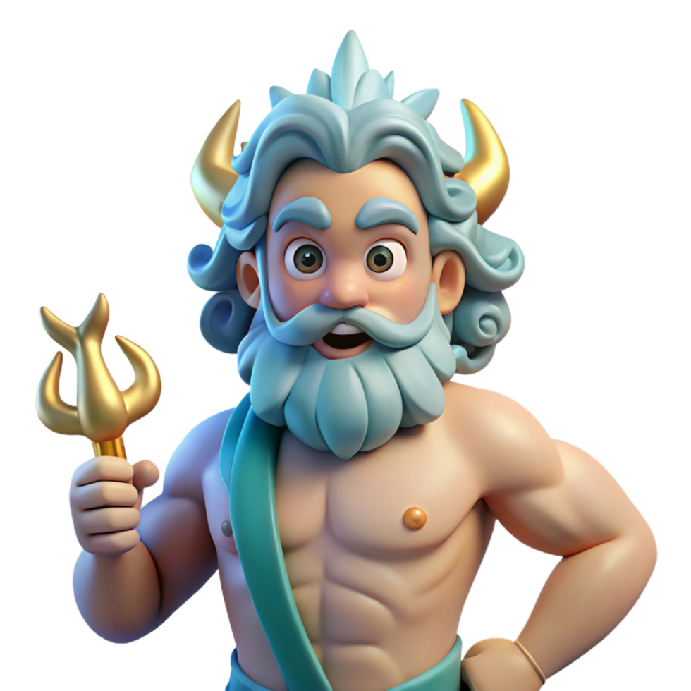 calm dramatic Triton, mythical sea god, son of Poseidon, NO BACKGROUND with Transparent Background. crisp png
