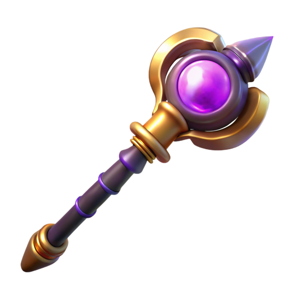 bold dramatic Magic staff, enchanted tool, mystical energy, NO BACKGROUND with Transparent Background. masterfully captured png