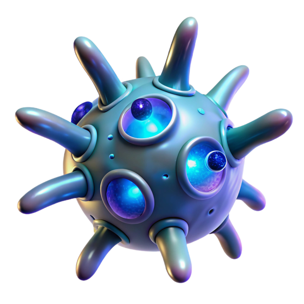 bold sumptuous Alien spore, bioluminescent, unusual shape, intricate details, floating NO BACKGROUND with Transparent Background. fine detail png