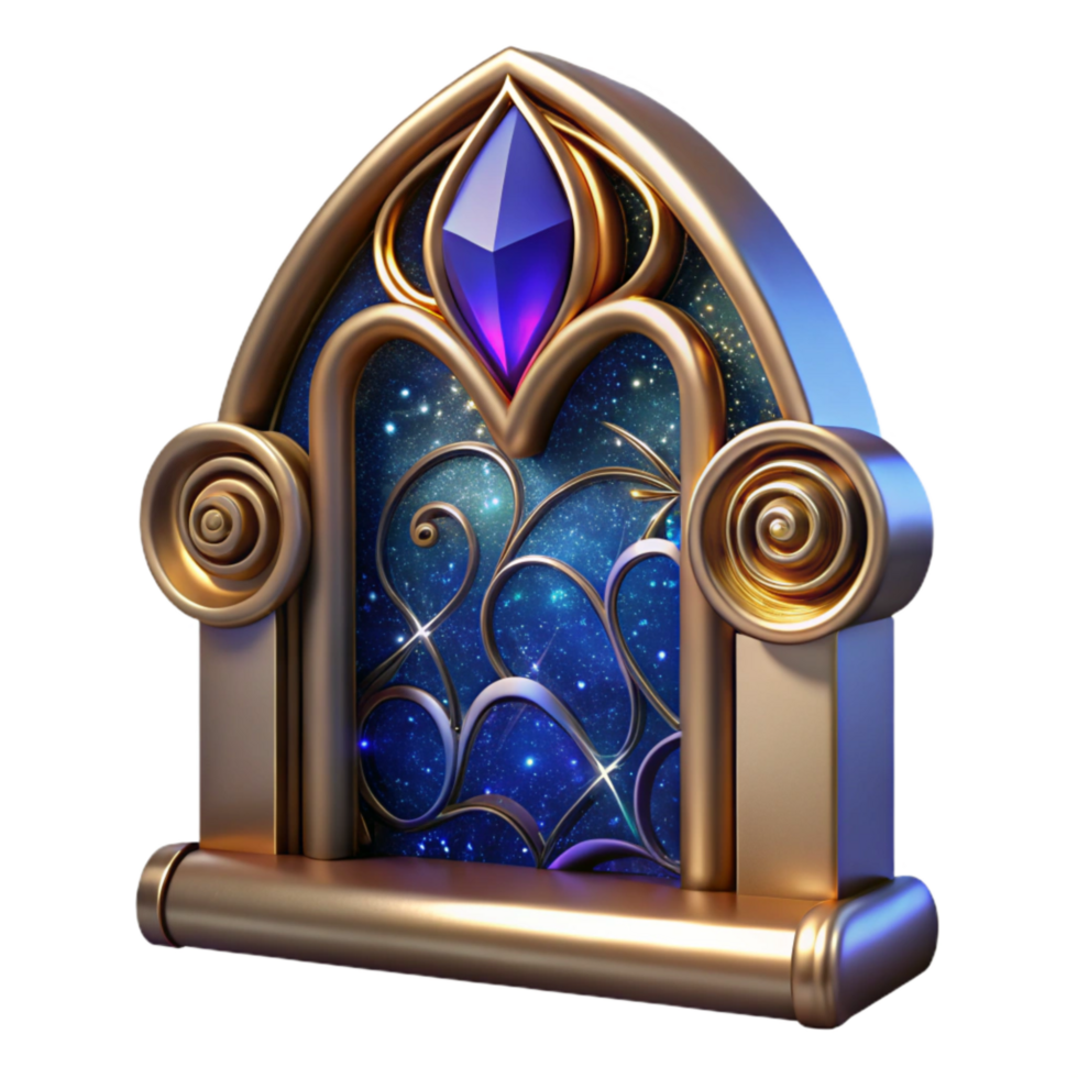 serene minimalist Stained Glass Window Section with Scrollwork Transparent authentic png