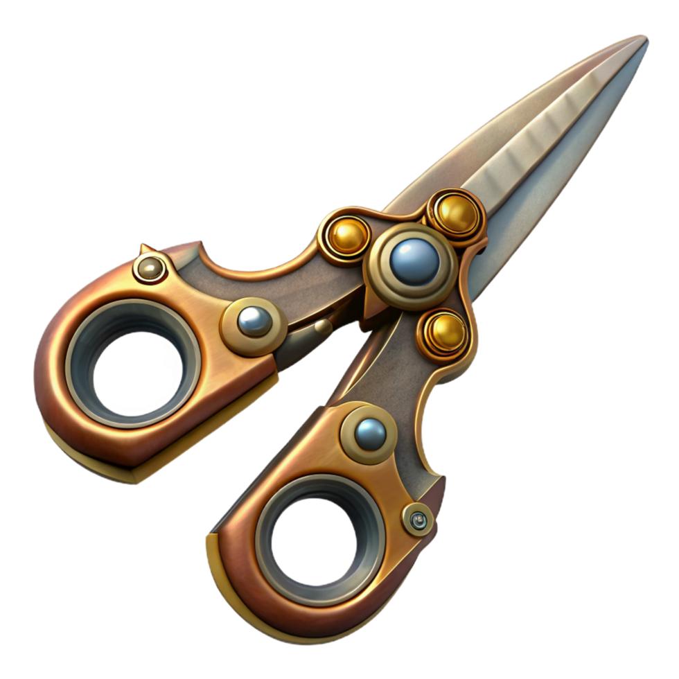captivating retro Steampunk scissors with ornate handles and sharp blades. NO BACKGROUND with Transparent Background. fine detail png