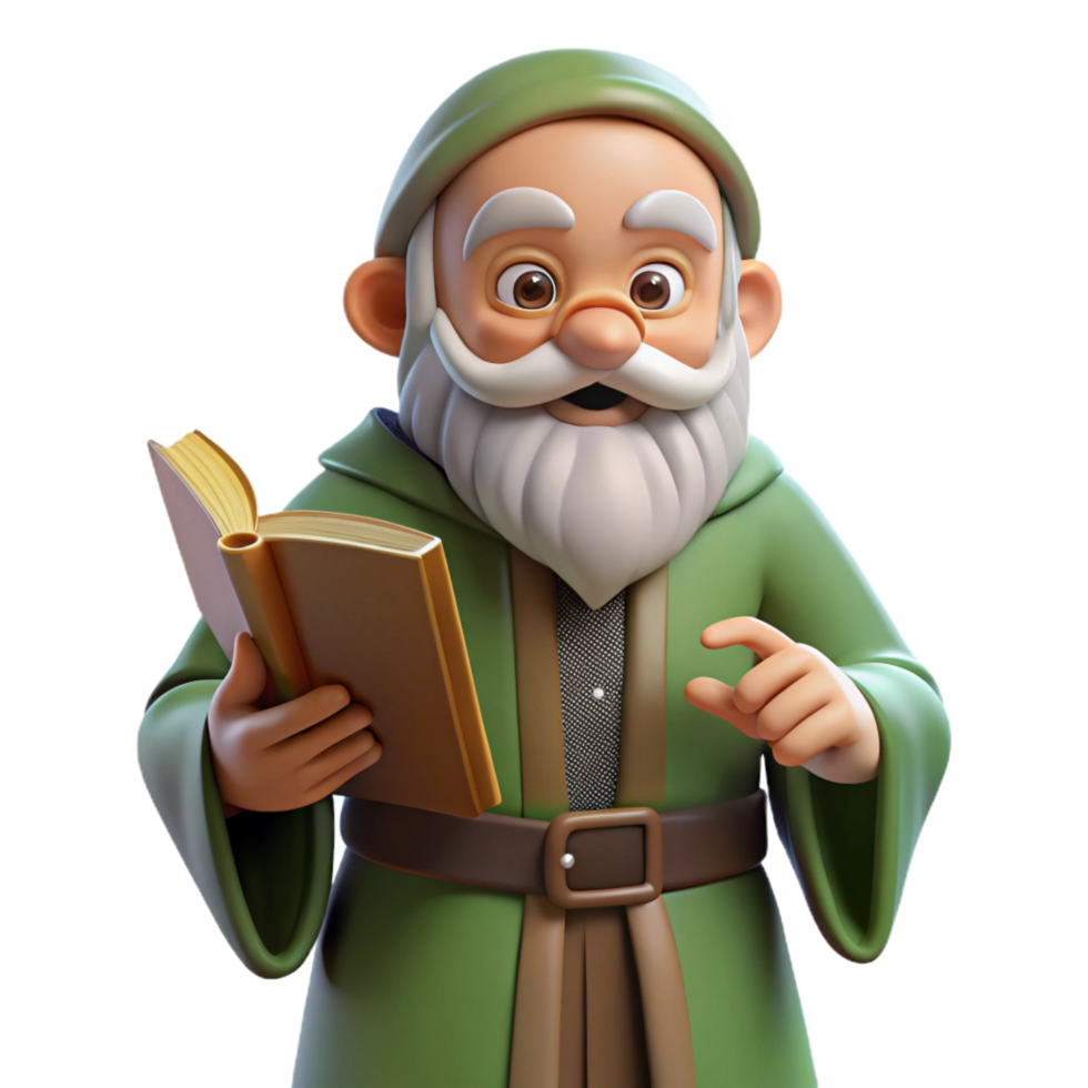 coveted creative A wise old sage with a book, NO BACKGROUND with Transparent Background. studio quality png