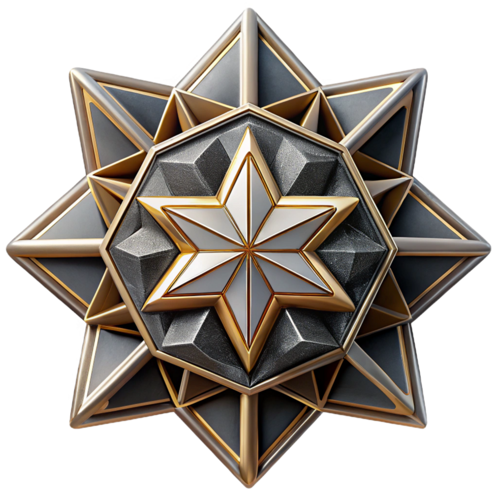 stunning modern Symmetrical Geometric Pattern Cutout Monochrome Star Design Isolated premium png