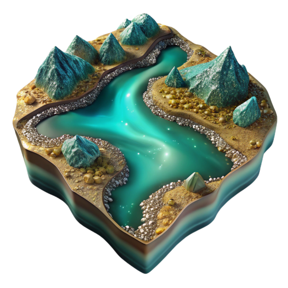 vibrant traditional Teal River Delta Fractal Aerial View Transparent Background high resolution png