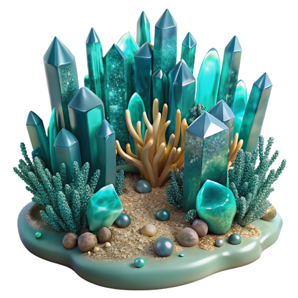 magnificent abstract Teal Kelp Forest Fractal Underwater Scene Transparent Background png