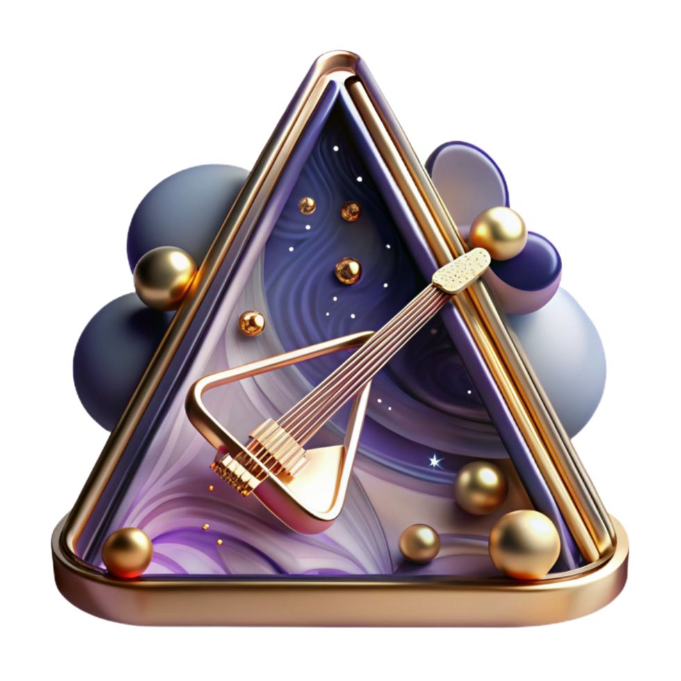 vibrant minimalist Triangle Instrument Cutout with Metallic Frame and Striker high resolution png