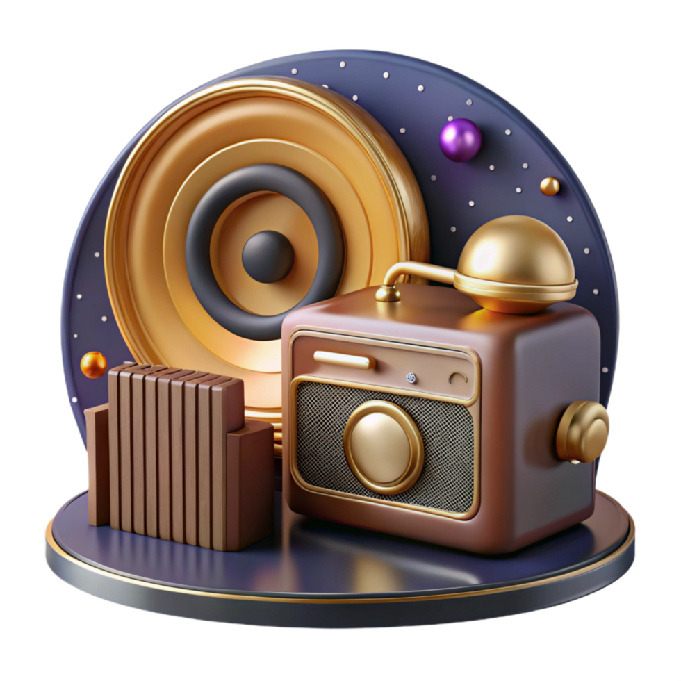 impressive traditional Vintage Radio and Vinyl Record Cutout with Retro Style Isolated authentic png