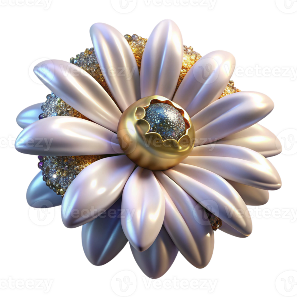 dramatic vintage White Daisy Fractal Flower Isolated authentic png