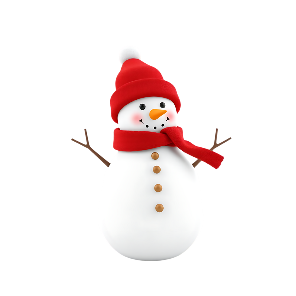 Festive 3D Render of a Smiling Snowman with Red Hat and Scarf png