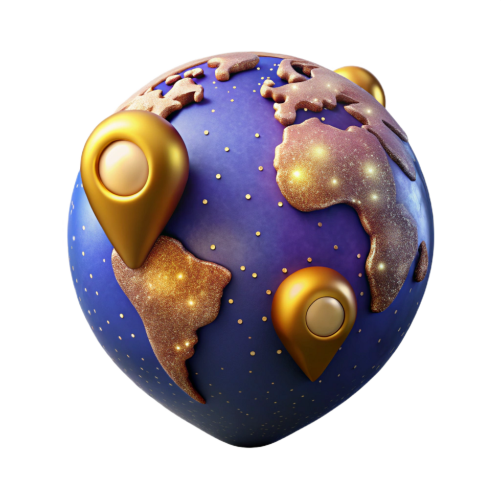 vibrant classic World Map with Pins Isolated Illustration high resolution png