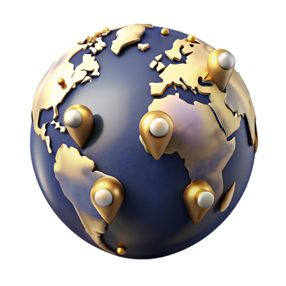 beautiful modern World Map with Push Pins Marking Locations Isolated high resolution png