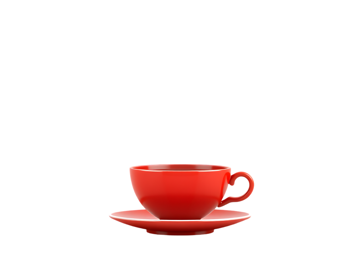 Red ceramic tea or coffee cup with a saucer, isolated in a studio shot. png