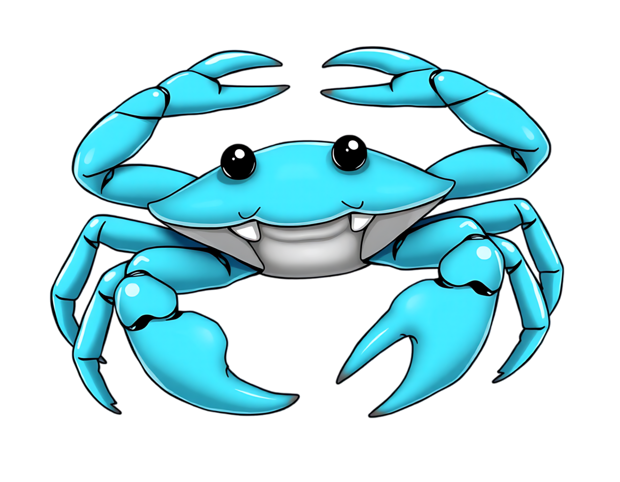 Cute Cartoon Blue Crab Smiling with Its Claws Up png