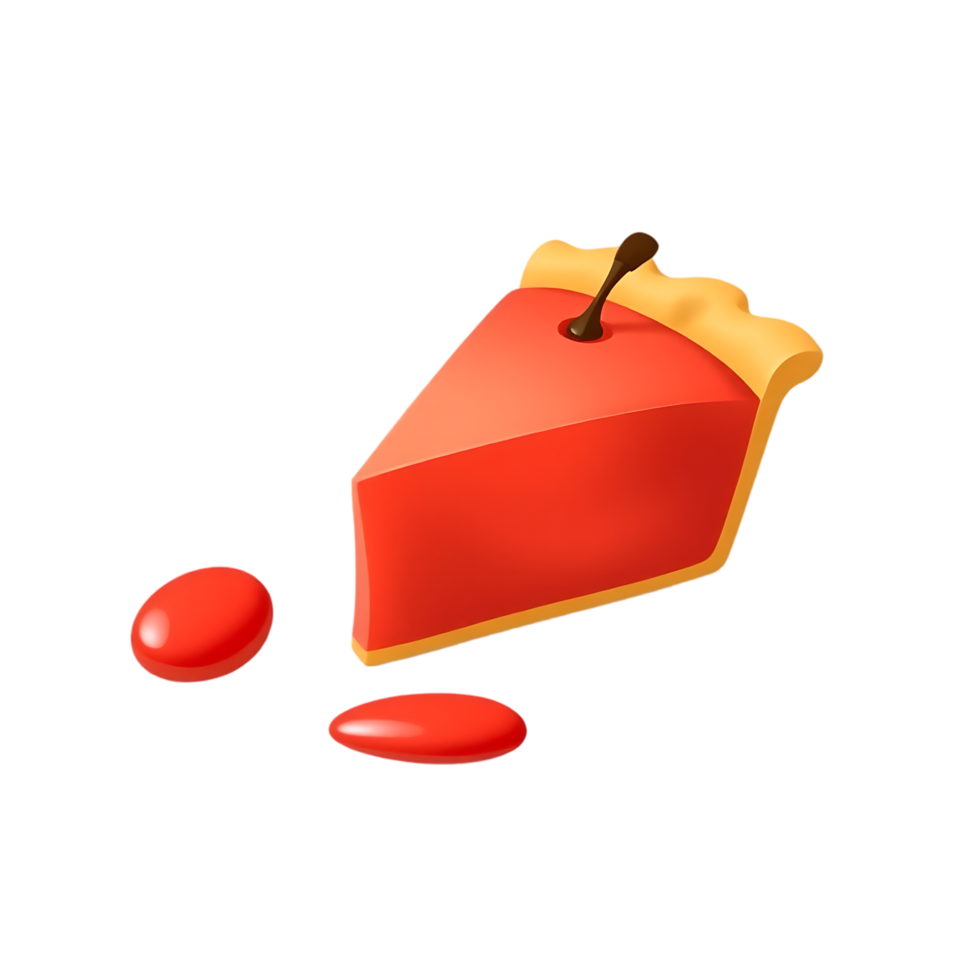 Delicious slice of cherry pie with drippings on a transparent background png