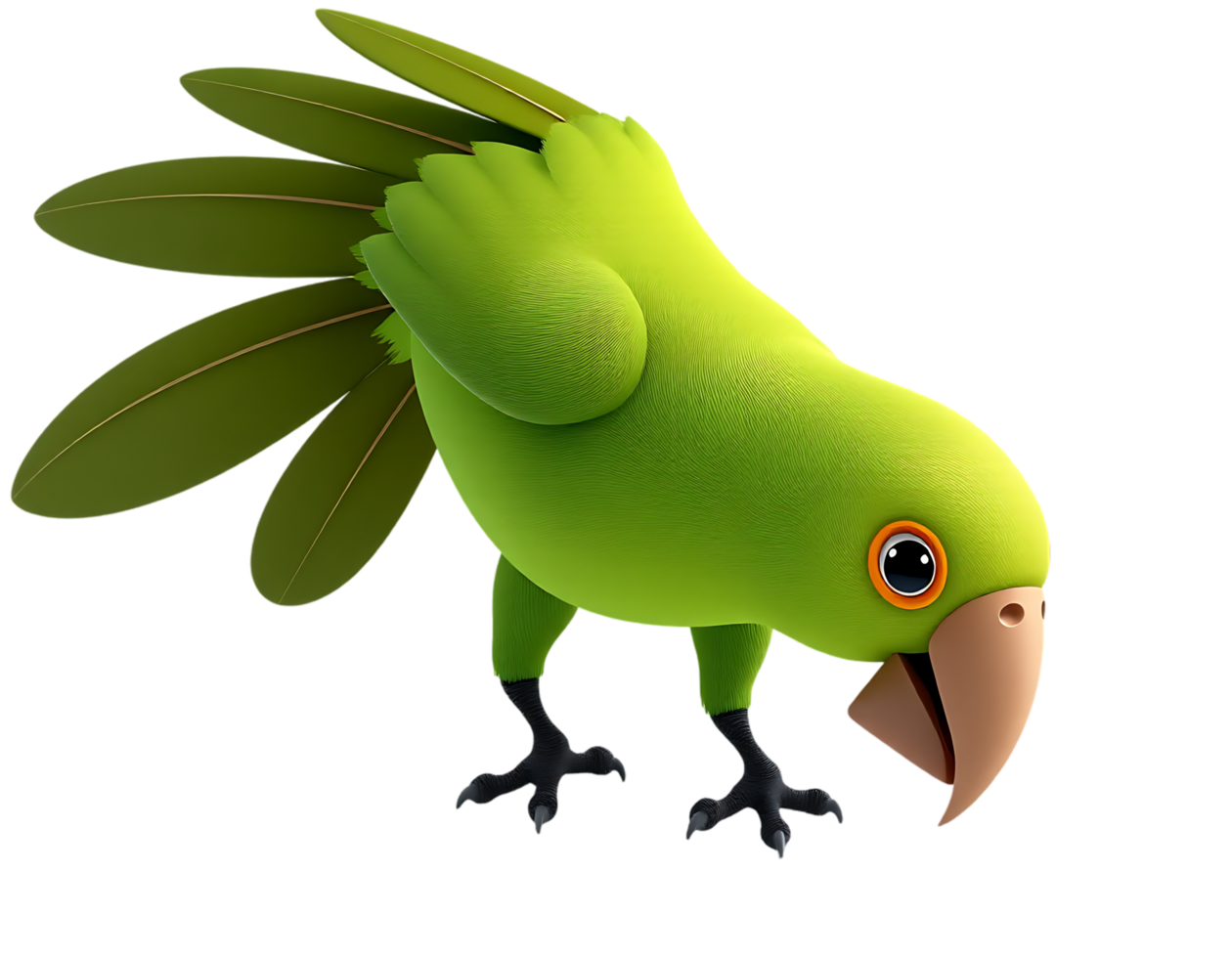 Cute Cartoon Green Parrot Looking Down png