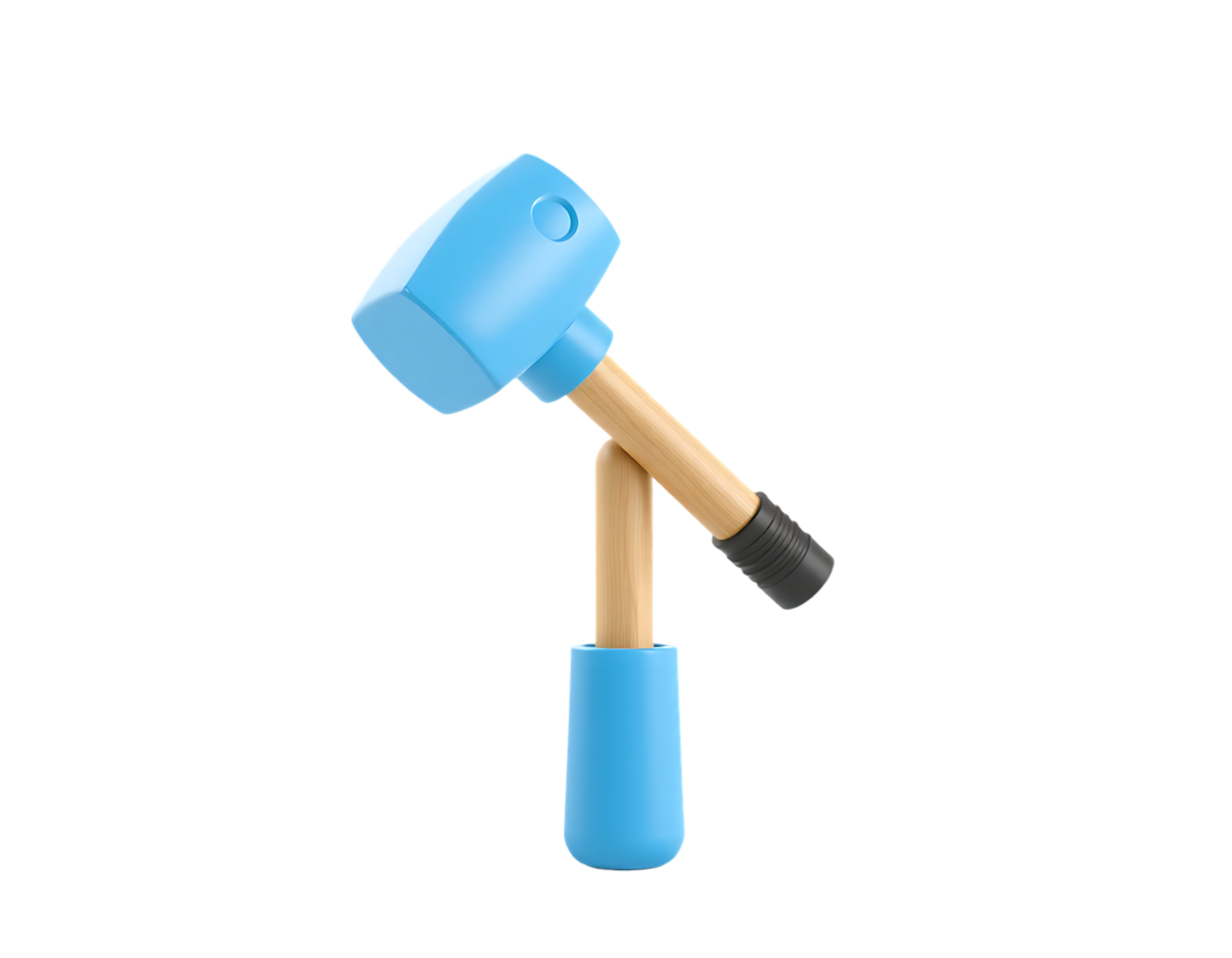Blue hammer with wooden handle on white background png