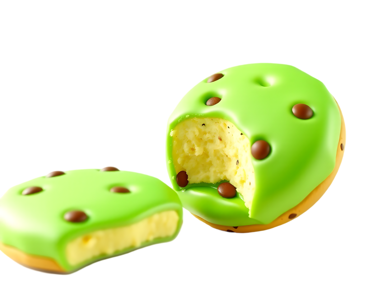 Delicious green cookies with chocolate chips png