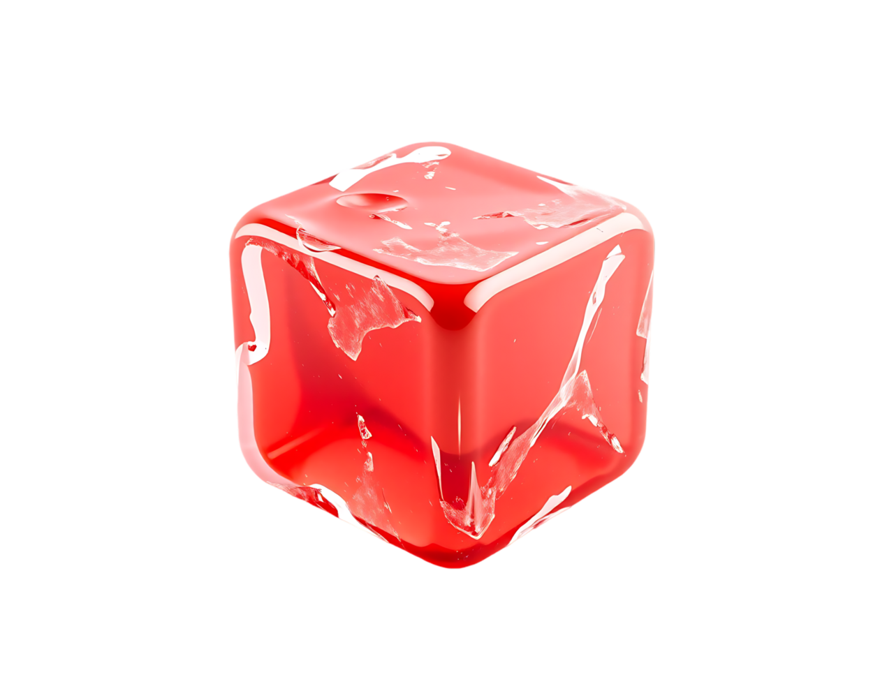 Red cube of ice with glossy transparent look png