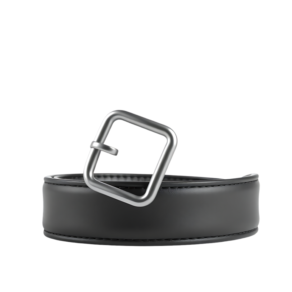 Black leather belt with a square metal buckle png