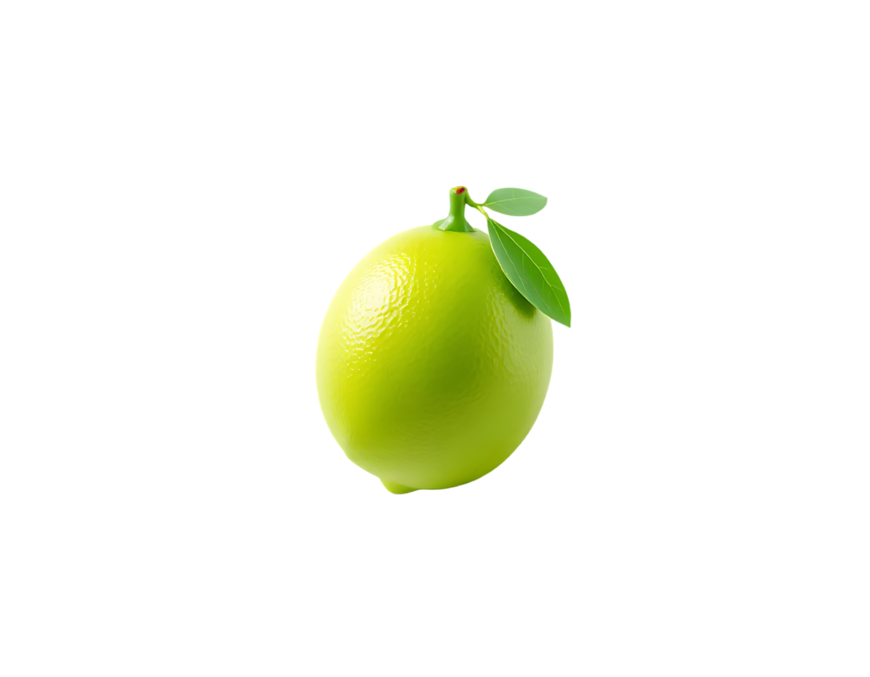Green lemon with stem and leaves isolated on transparent background png