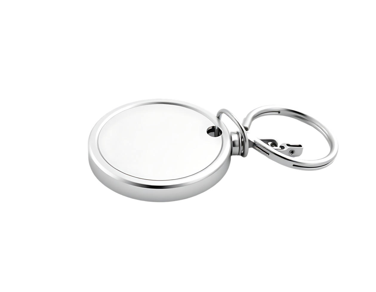 Shiny silver round keychain with a blank surface for personalization png