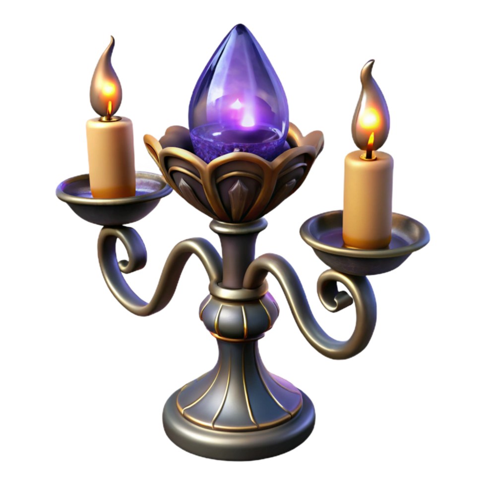 serene vintage Wrought Iron Candle Holder Side View Isolated with Scroll Design png