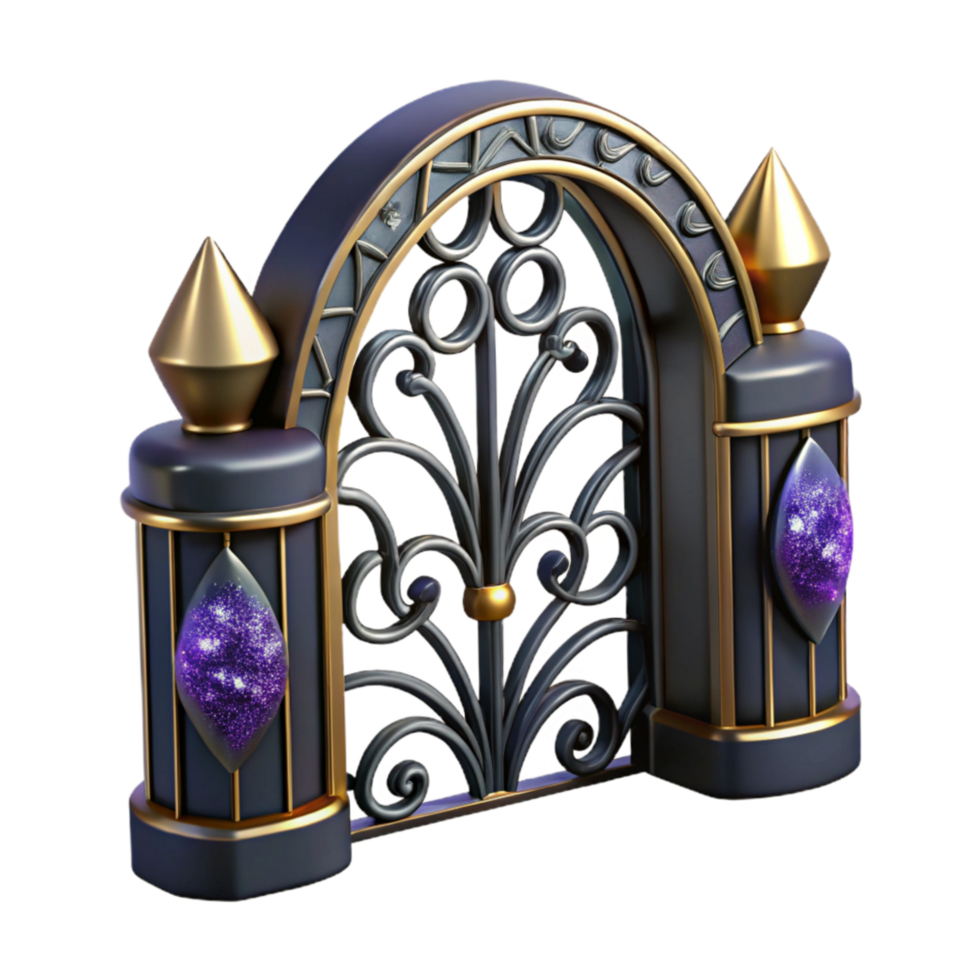 stunning artistic Wrought Iron Garden Gate Arched Design Isolated genuine png