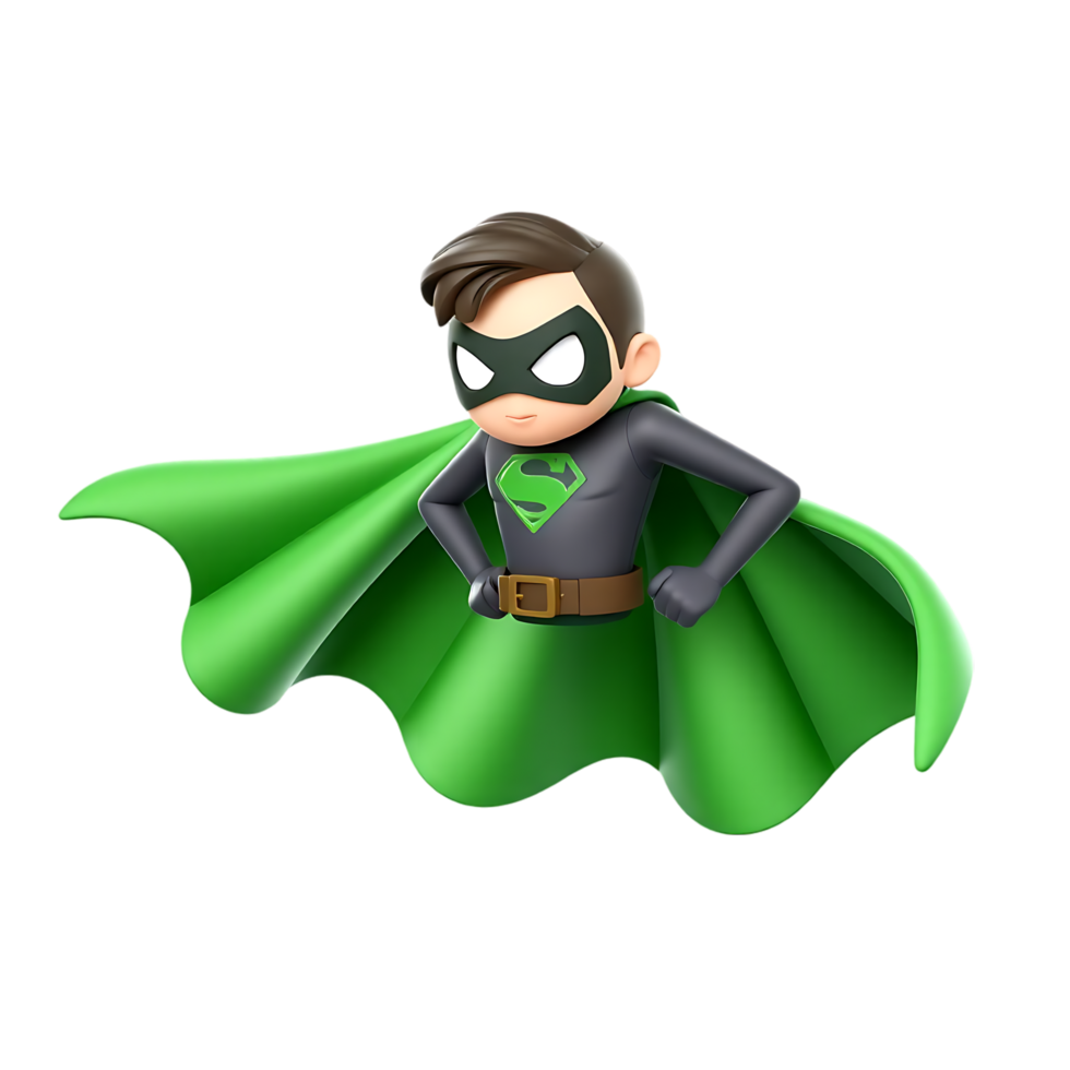 Superhero with green cape and black mask png